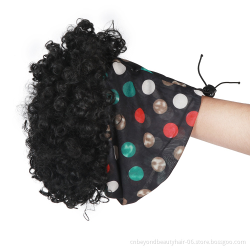 Puff Headband Wigs for Black Women 10 Inch Short Afro Kinky Curly Wrap Wig High Temperature Synthetic Afro Curly Hair Wig